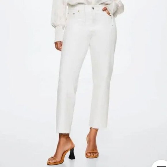 Mango Havana Straight Leg Cropped Ankle Jean in White Size 2 - Picture 1 of 16